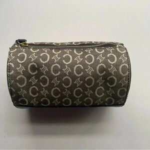 CELINE C Macadam Cosmetics Round Pouch  Canvas Khaki/Gold Hardware MC 00/2
